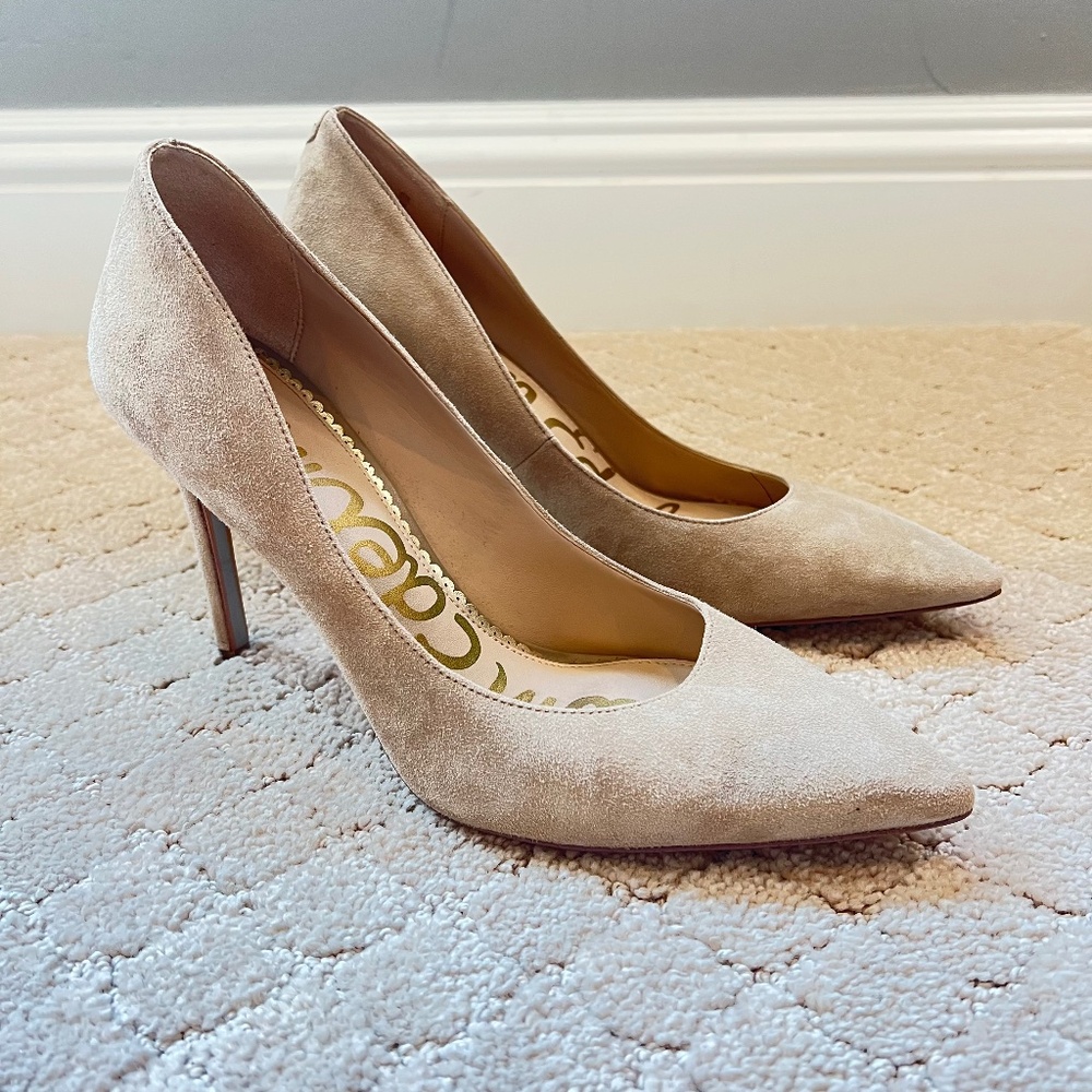 Sam Edelman Hazel Slip On Pointed Toe Pumps Shoes Suede Nude SZ US 9 Beige